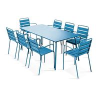 Oviala Ensemble Table de Jardin et 8 fauteuils en métal Bleu Pacific - Palavas