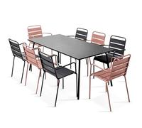 Oviala Ensemble Table de Jardin et 8 fauteuils en métal Rose poudré - Palavas