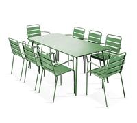 Oviala Ensemble Table de Jardin et 8 fauteuils en métal Vert Cactus - Palavas