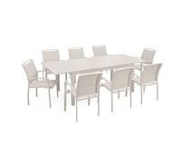Oviala Ensemble Table de Jardin Extensible et 8 fauteuils en Aluminium crème