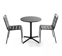 Oviala Ensemble Table de Jardin Ronde et 2 chaises métal Gris - Palavas