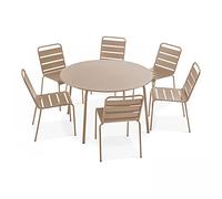 Oviala Ensemble Table de Jardin Ronde et 6 chaises en métal Taupe - Palavas