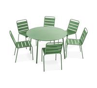 Oviala Ensemble Table de Jardin Ronde et 6 chaises en métal Vert Cactus - Palavas