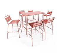 Oviala Ensemble Table Haute de Jardin et 6 chaises en métal Argile - Palavas