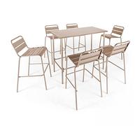 Oviala Ensemble Table Haute de Jardin et 6 chaises en métal Taupe - Palavas