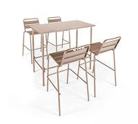 Oviala Ensemble Table Haute et 4 chaises de Bar en métal Taupe - Palavas