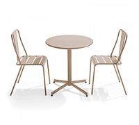 Oviala Ensemble Table Ronde et 2 chaises de Jardin bistrot en métal Taupe - Palavas