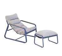 Oviala Fauteuil Relax en Acier et textilène avec Repose-Pieds Bleu Pacific