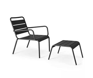 Oviala Fauteuil Relax et Repose Pied en métal Anthracite - Palavas