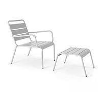 Oviala Fauteuil Relax et Repose Pied en métal Blanc - Palavas