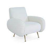 Oviala Fauteuil Vintage en Tissu Bouclette Blanc