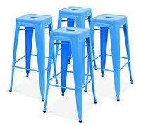 Oviala Lot 4 tabourets de Bar en métal Bleu Mat