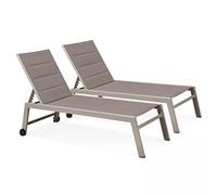 Oviala Lot de 2 Bains de Soleil en Aluminium et textilène Taupe