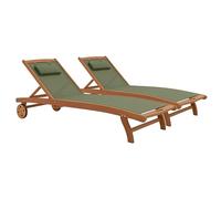 Oviala Lot de 2 Bains de Soleil en Bois inclinable avec Roues Vert Sauge
