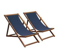 Oviala Lot de 2 chiliennes en Acacia FSC inclinables 3 Positions Bleu foncé