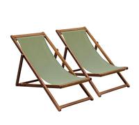 Lot de 2 chiliennes en acacia inclinables 3 positions vert kaki - Oviala