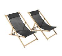 Oviala Lot de 2 chiliennes en Aluminium inclinable 4 Positions Noir