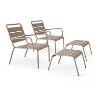 Oviala Lot de 2 fauteuils Relax avec Repose-Pieds en métal Taupe - Palavas