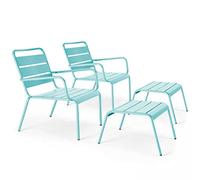 Oviala Lot de 2 fauteuils Relax avec Repose-Pieds en métal Turquoise - Palavas