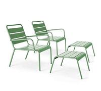 Oviala Lot de 2 fauteuils Relax avec Repose-Pieds en métal Vert Cactus - Palavas