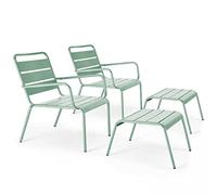 Oviala Lot de 2 fauteuils Relax avec Repose-Pieds en métal Vert Sauge - Palavas