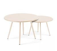 Oviala Lot de 2 Tables Basses de Jardin en Acier Ivoire 50 cm - Palavas