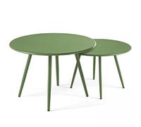 Oviala Lot de 2 Tables Basses Ronde en Acier Vert Cactus - Palavas
