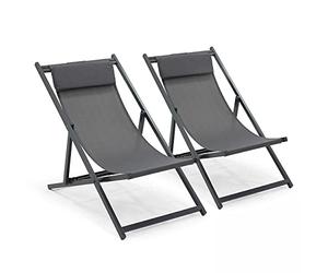 Oviala Lot de 2 transats en Aluminium Anthracite