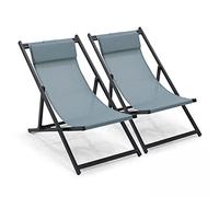 Oviala Lot de 2 transats en Aluminium Bleu