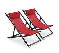 Oviala Lot de 2 transats en Aluminium Rouge