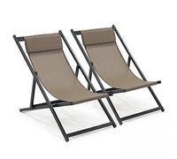 Lot de 2 transats en aluminium taupe - Oviala