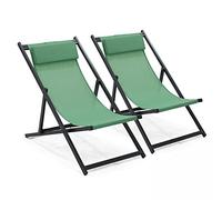 Oviala Lot de 2 transats en Aluminium Vert