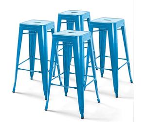 Oviala Lot de 4 tabourets de Bar en Acier Bleu Brillant
