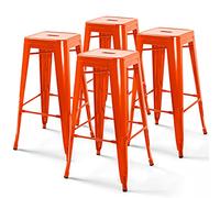 Oviala Lot de 4 tabourets de Bar en Acier Orange Brillant