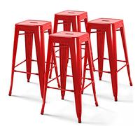 Oviala Lot de 4 tabourets de Bar en Acier Rouge Brillant