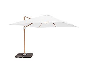 Oviala Parasol déporté 3x3m et 4 Dalles à remplir Effet Bois Blanc