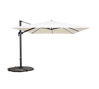 Oviala Parasol déporté inclinable et Rotatif 3x3m et 4 Dalles lestées Blanc