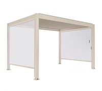 Oviala Pergola bioclimatique autoportée 3x4m et 2 Stores Bois crème