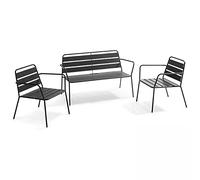 Oviala Salon de Jardin 4 Places en métal Anthracite - Palavas