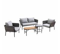 Oviala Salon de Jardin 4 Places en résine tressée et Table Gris