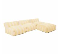 Oviala Salon de Jardin modulable 3 chauffeuses et 1 Pouf rayé Jaune Clair - Mixi