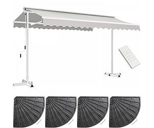 Oviala Store Mobile électrique 4x3m et 4 Dalles lestées Taupe