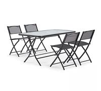 Oviala Table de Jardin et 4 chaises Pliantes en Acier et Verre Noir