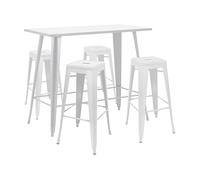 Oviala Table Haute de Jardin et 4 tabourets en métal Blanc