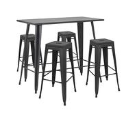 Oviala Table Haute de Jardin et 4 tabourets en métal Noir Mat