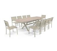 Oviala Table Jardin Extensible en céramique 200 cm avec 10 chaises crème - Tivoli
