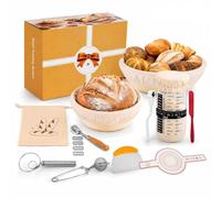 OVIANOR 16 Pièces Banneton pour Pain, avec 2 Banneton en Silicone Pliables | Kit Pain au Levain avec Coupe Pate, Bocal De Levain, Idéal Set de Paniere a Pain pour Les Débutants et Les Boulangers
