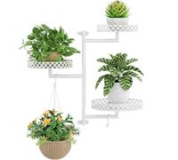 Ovicar Étagère murale rotative pour plantes - Support mural d'intérieur à 3 niveaux en métal pour plusieurs plantes avec crochets de suspension, décoration d'intérieur - Blanc