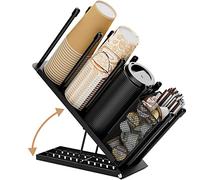 Ovicar Porte-gobelet et couvercle - Porte-gobelet réglable à 4 compartiments jetables avec panier en maille pour rangement de dosettes de café en métal (noir)
