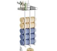 OVICAR Porte-Serviettes Mural pour Salle de Bain - Rangement Mural pour Serviettes roulées avec étagère en métal et 3 Crochets, 3 Barres pour Petite Salle de Bain, Organiseur de Serviettes de